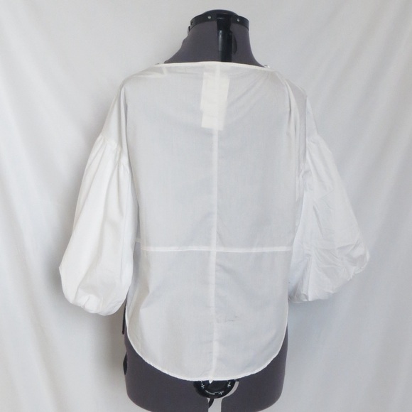 NWT Bleuh Ciel Cotton Blend White Bubble Sleeve Tie Front Top • Size S 🔴 - Picture 2 of 3